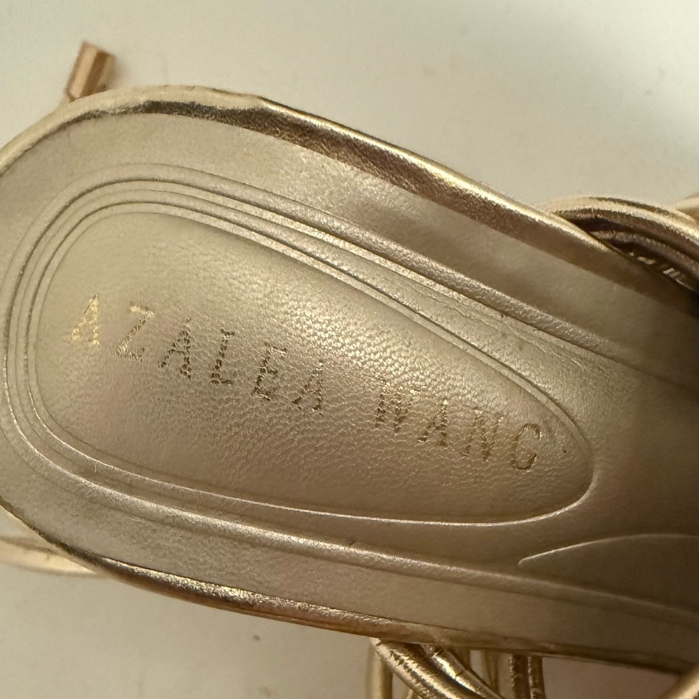 AZALEA WANG Stupendous Gold Ankle Wrap Lace Up High Linking Heel Sandal Size 6.5 - Picture 7 of 15
